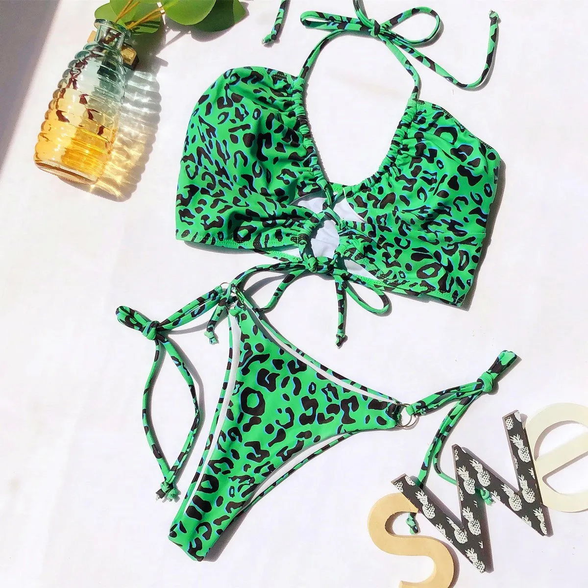 Split Leopard Bikini Swimsuit(2 colors)