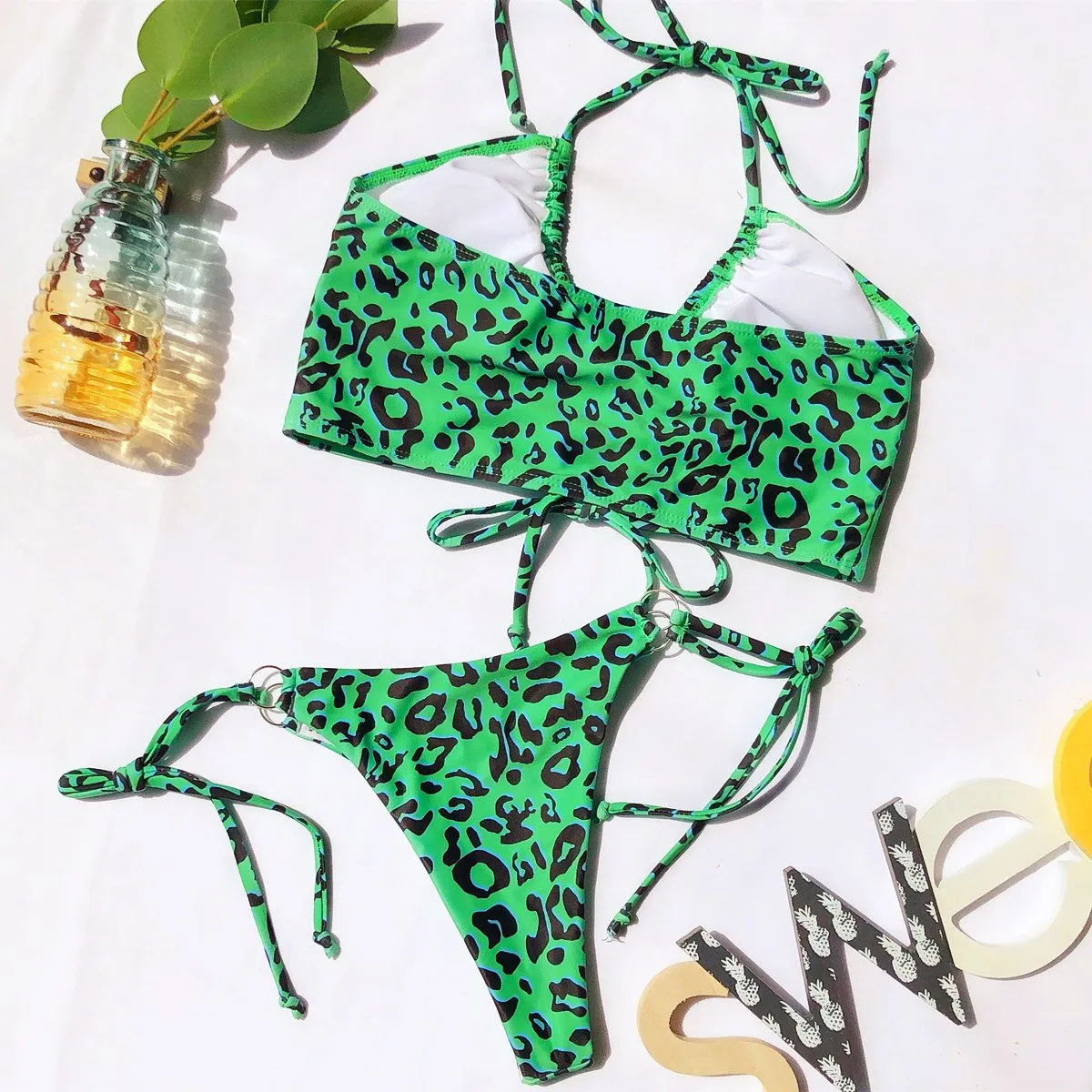 Split Leopard Bikini Swimsuit(2 colors)