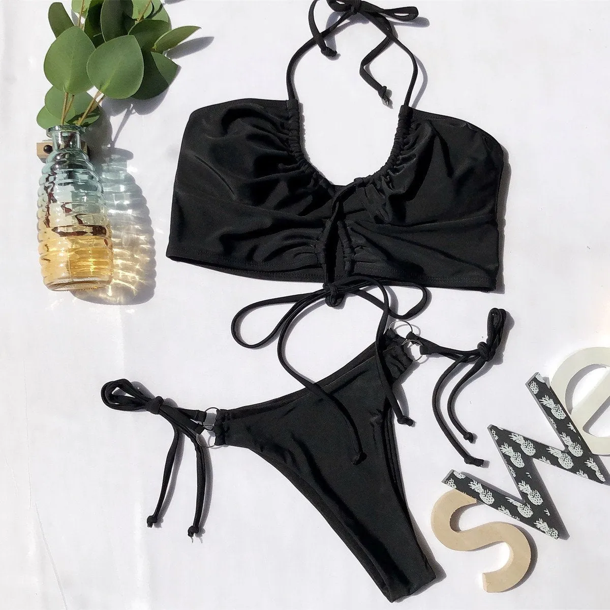 Split Leopard Bikini Swimsuit(2 colors)