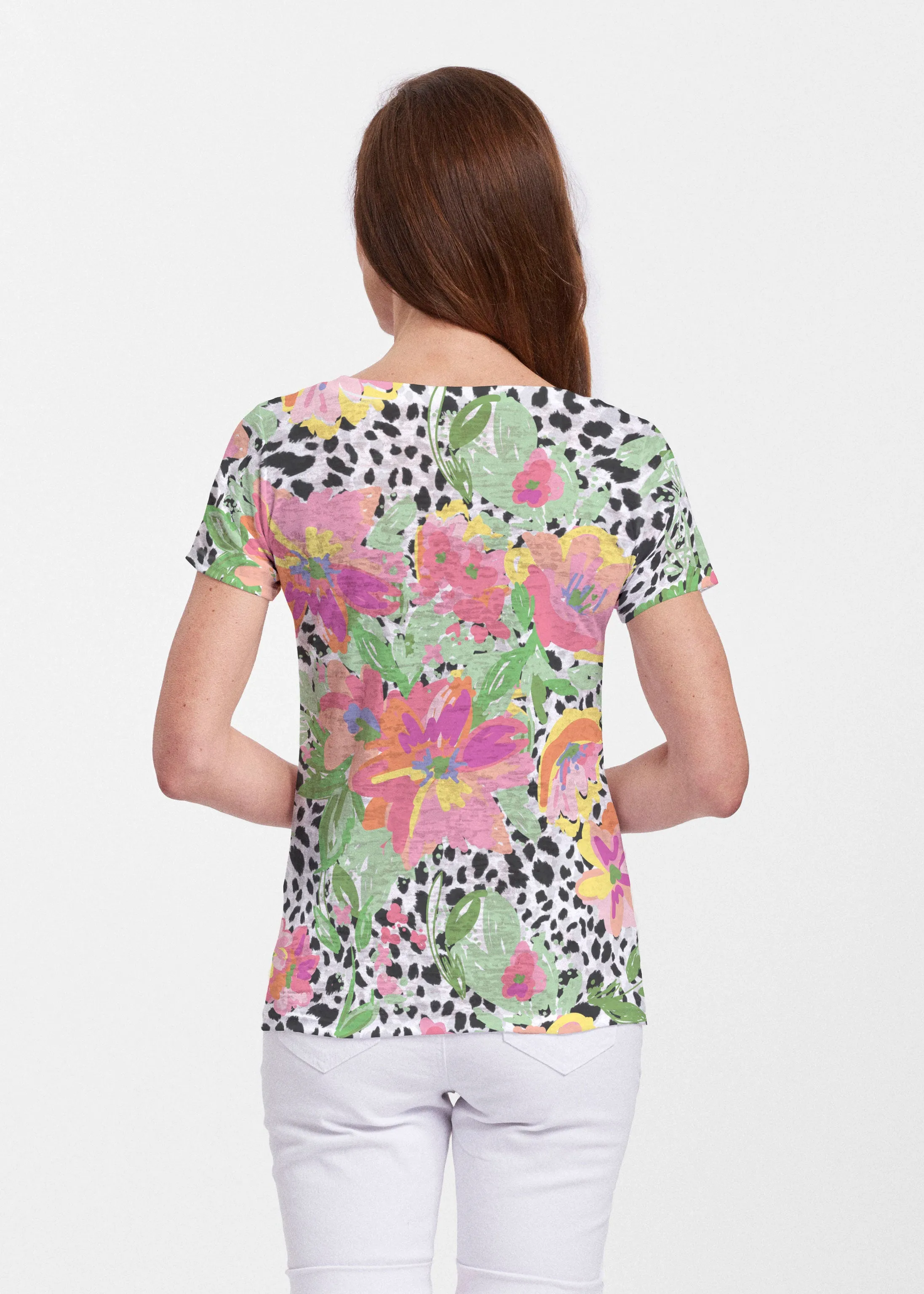 Spring Leopard (14225) ~ Sheer Short Sleeve V-Neck Shirt