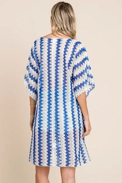 Striped Plunge Half Sleeve Cover-Up