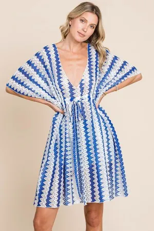 Striped Plunge Half Sleeve Cover-Up