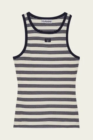 Striped Soft Cotton Rib Tank Top in Sky Captain