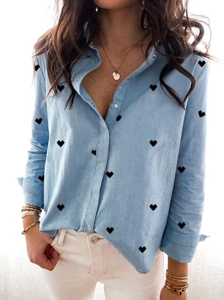 Stunncal Love Lapel Button Long Sleeve Shirt