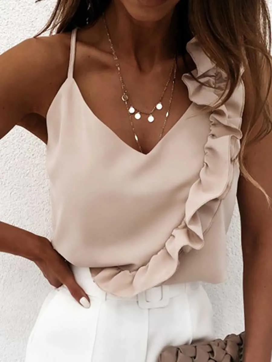 Stunncal Sexy Temperament Backless Ruffle Camisole Top