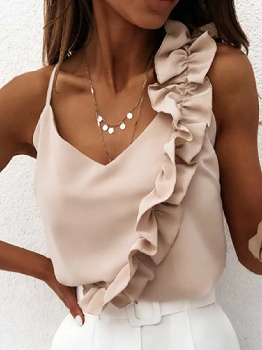 Stunncal Sexy Temperament Backless Ruffle Camisole Top