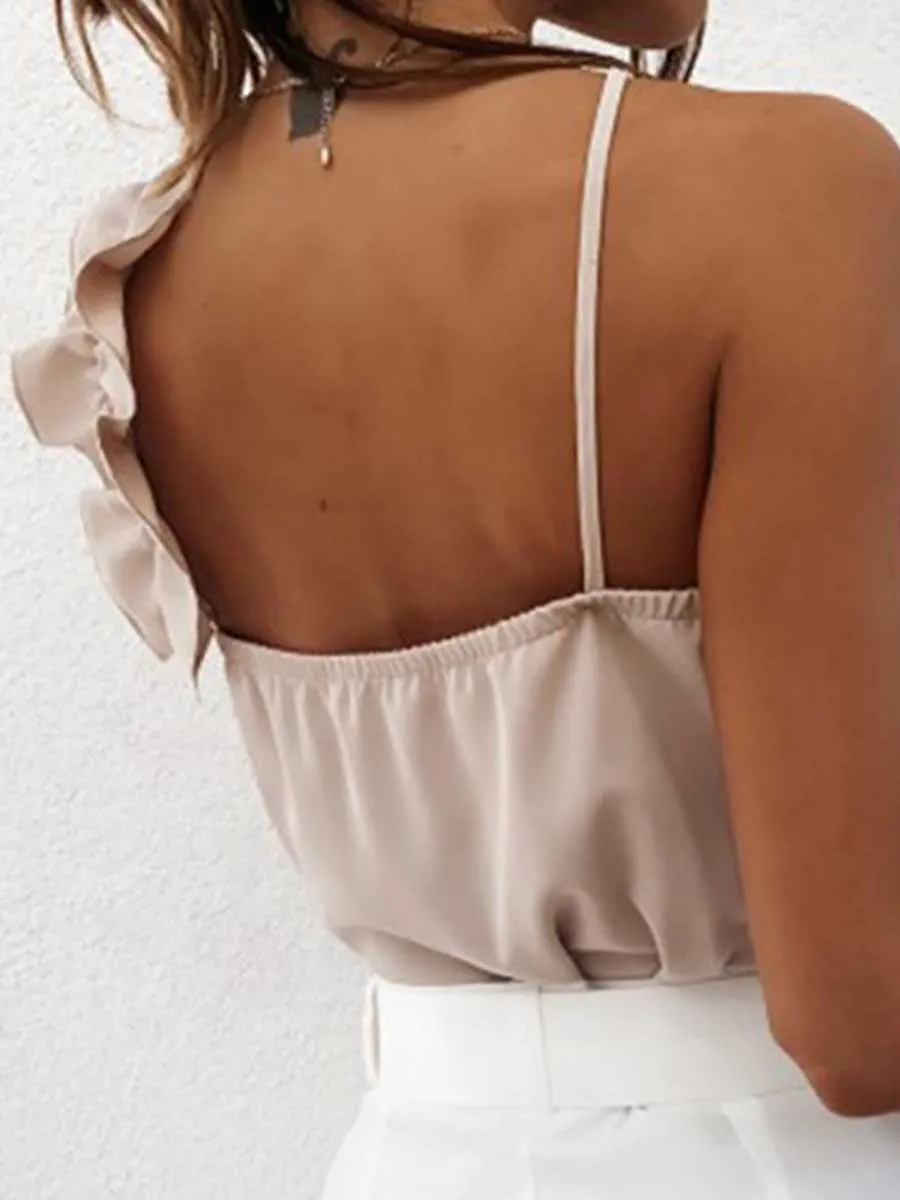 Stunncal Sexy Temperament Backless Ruffle Camisole Top