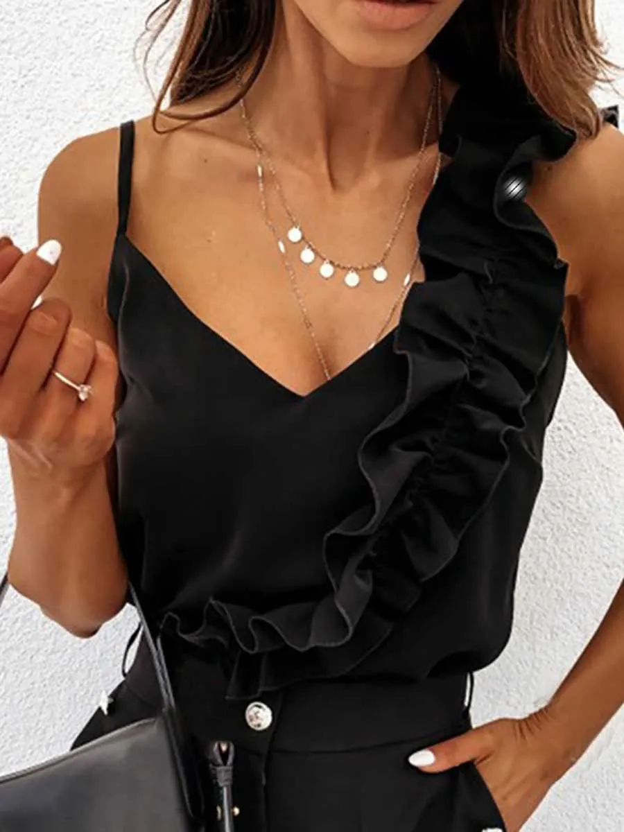 Stunncal Sexy Temperament Backless Ruffle Camisole Top