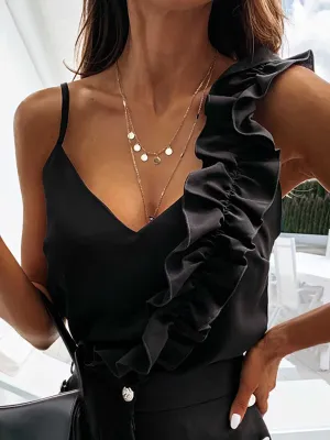 Stunncal Sexy Temperament Backless Ruffle Camisole Top