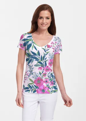 Summer Floral (13423) ~ Sheer Short Sleeve V-Neck Shirt