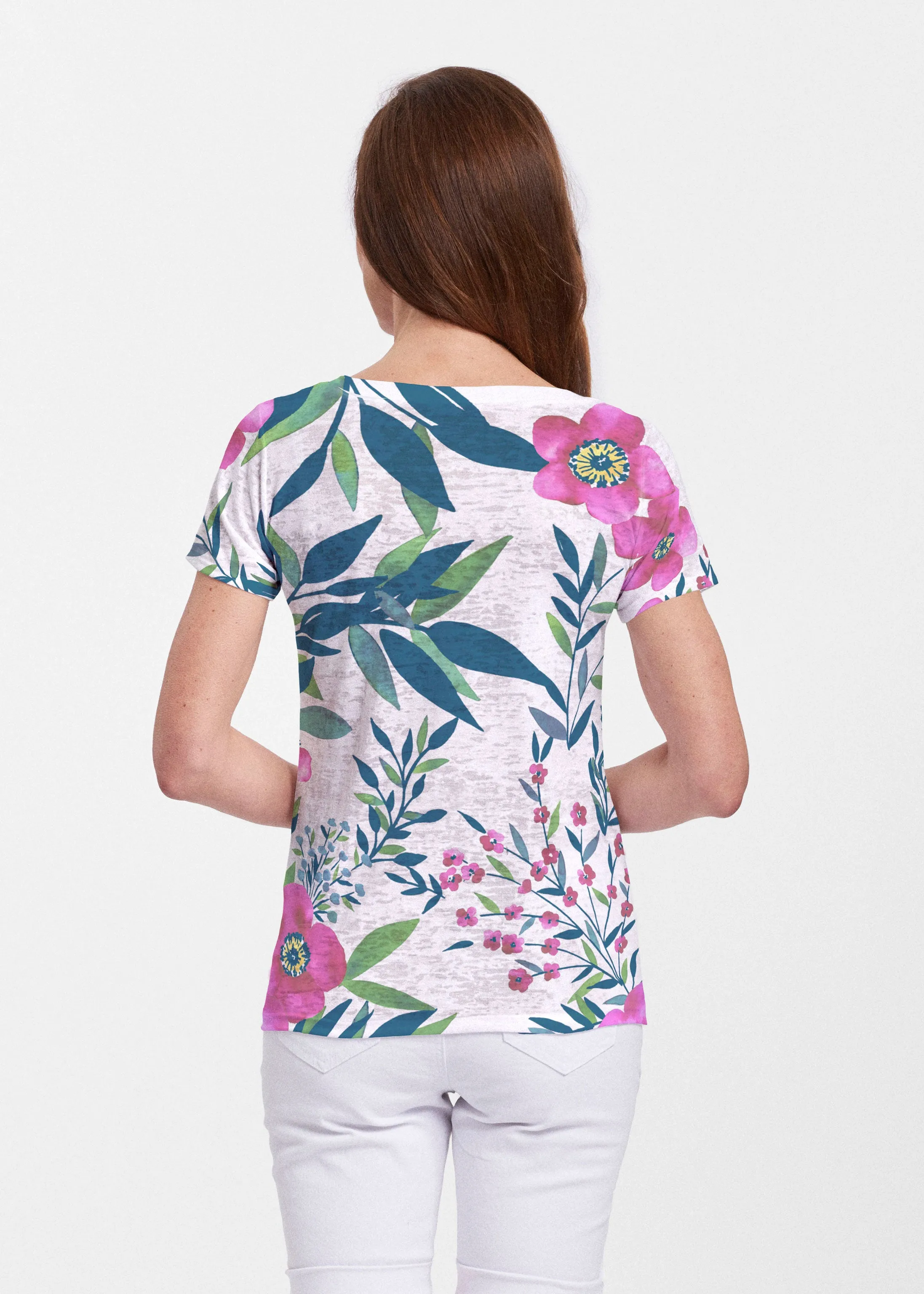 Summer Floral (13423) ~ Sheer Short Sleeve V-Neck Shirt