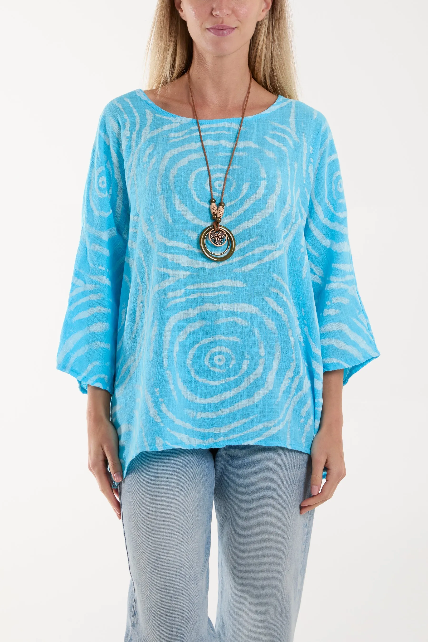 Swirl Necklace 3/4 Sleeve Blouse