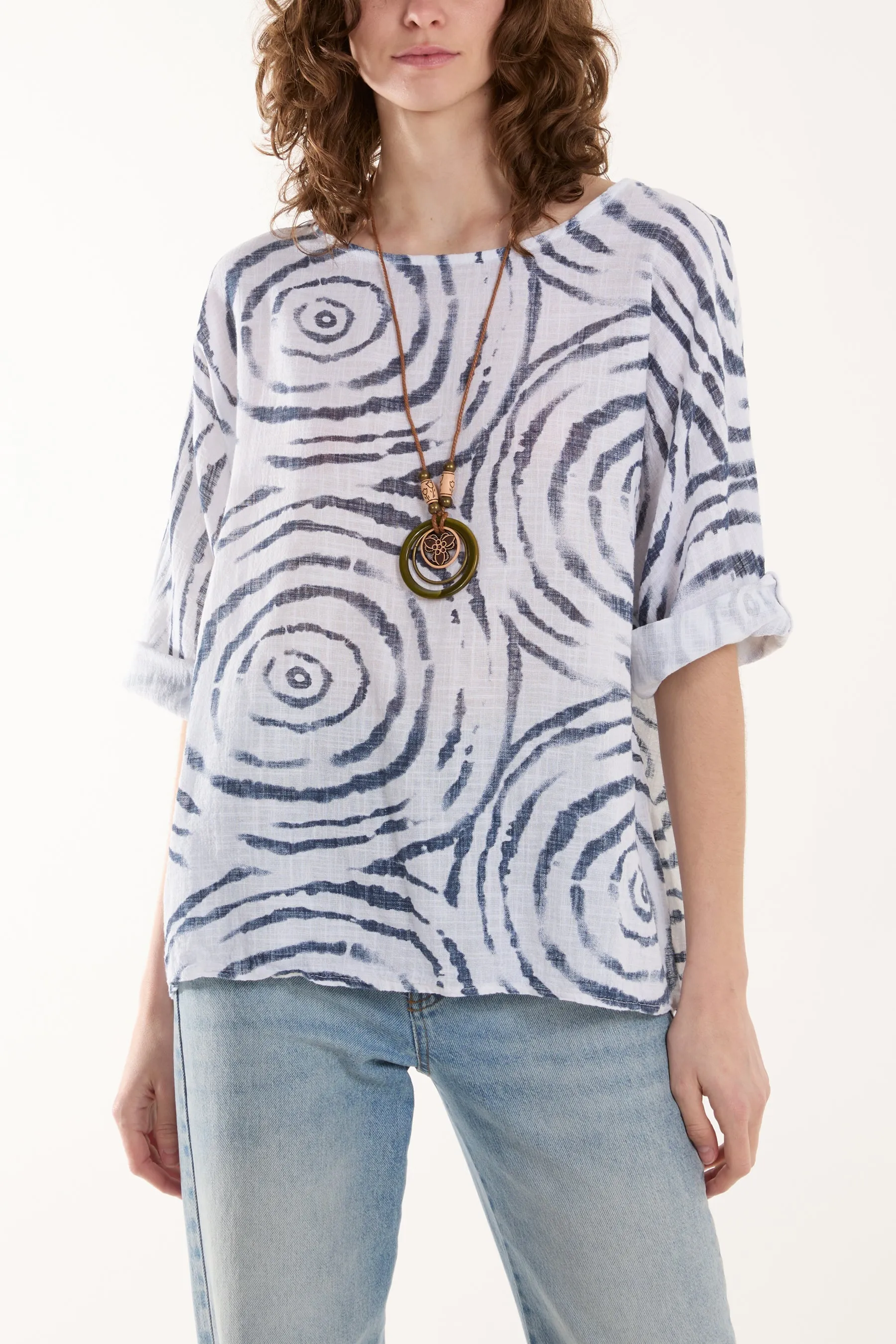 Swirl Necklace 3/4 Sleeve Blouse