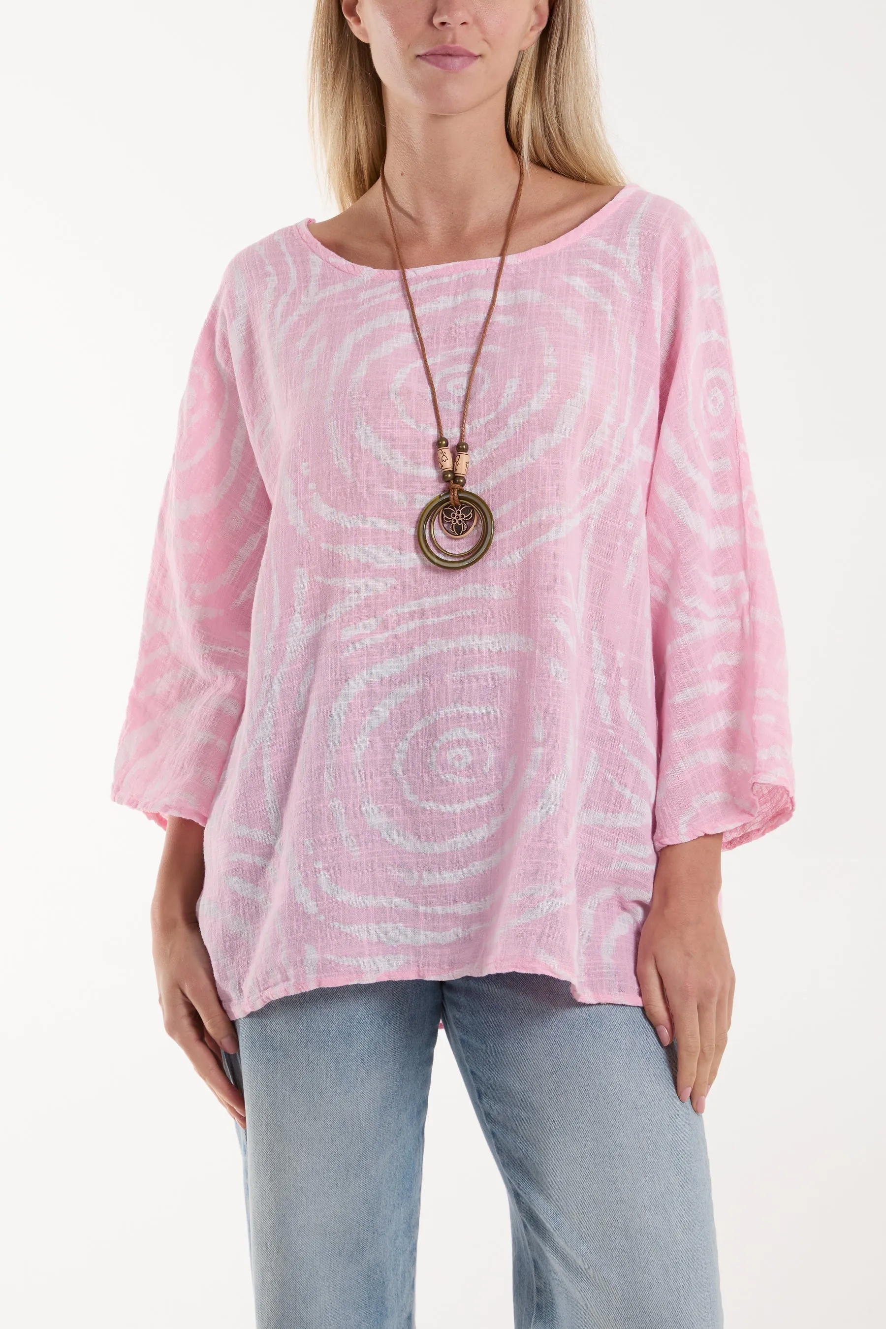 Swirl Necklace 3/4 Sleeve Blouse