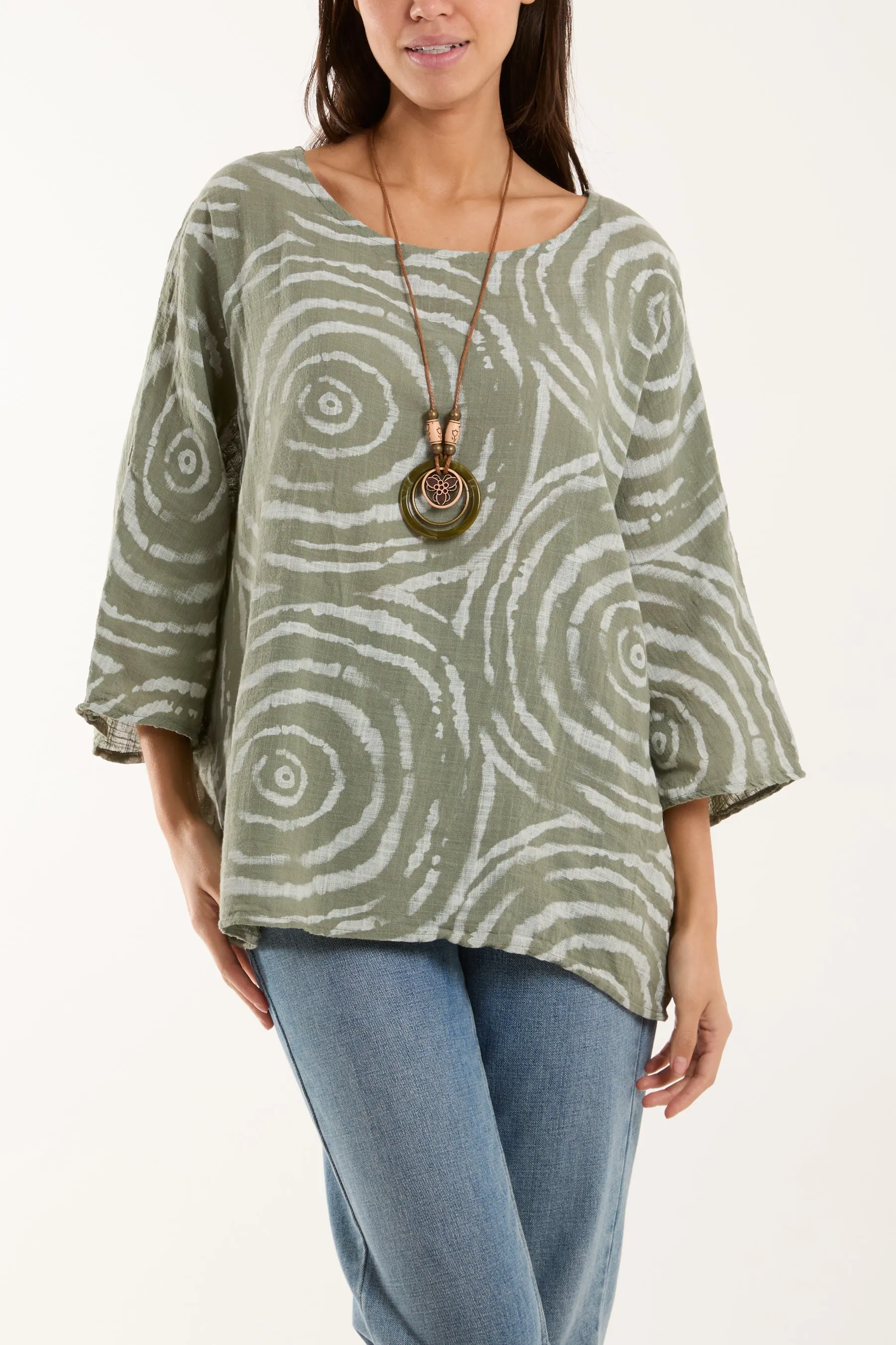 Swirl Necklace 3/4 Sleeve Blouse
