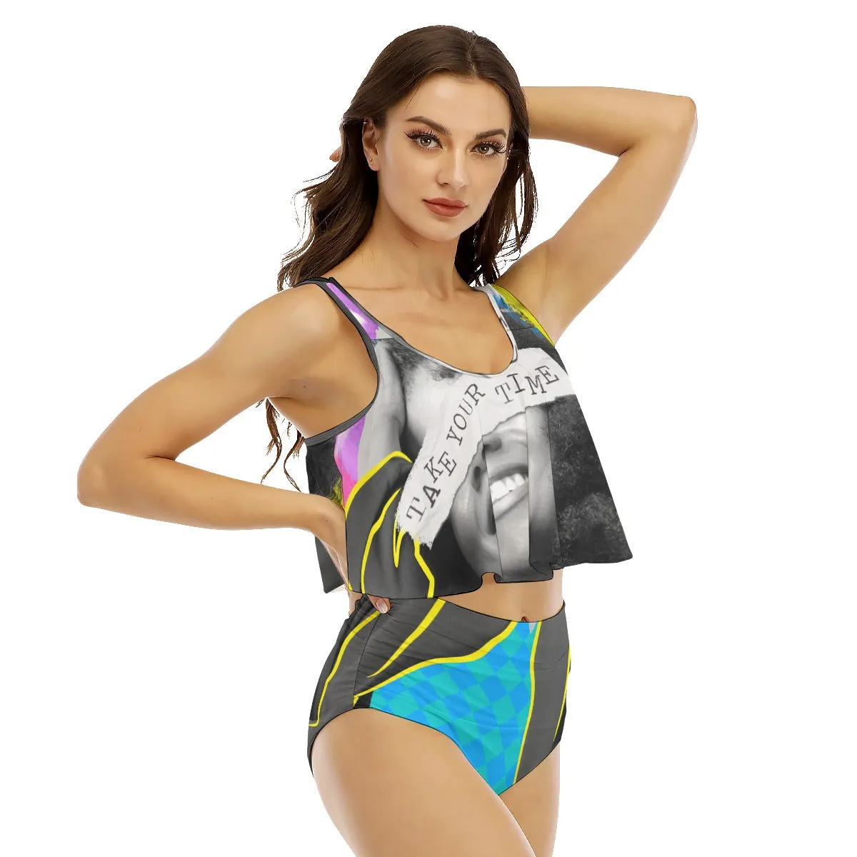 Take Your Time - Women's Ruffled Vest Bikini Swimsuit