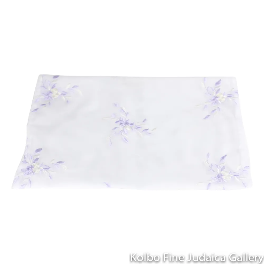 Tallit Set, Lavender Floral Design on Sheer White Organza