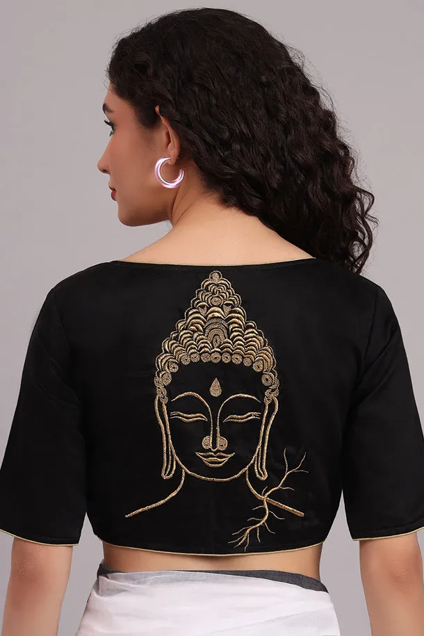 Tathagat Embroidered Cotton Blouse – Black