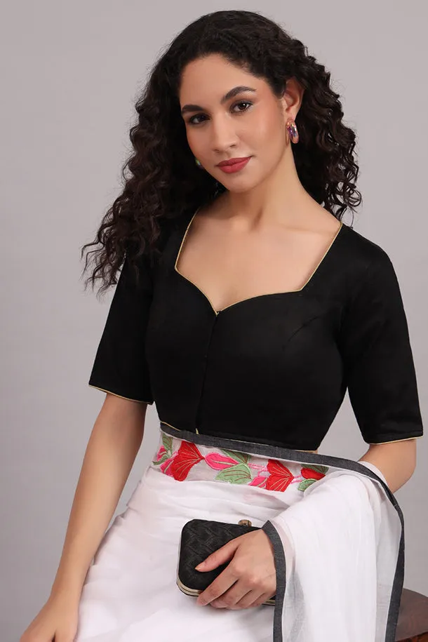 Tathagat Embroidered Cotton Blouse – Black