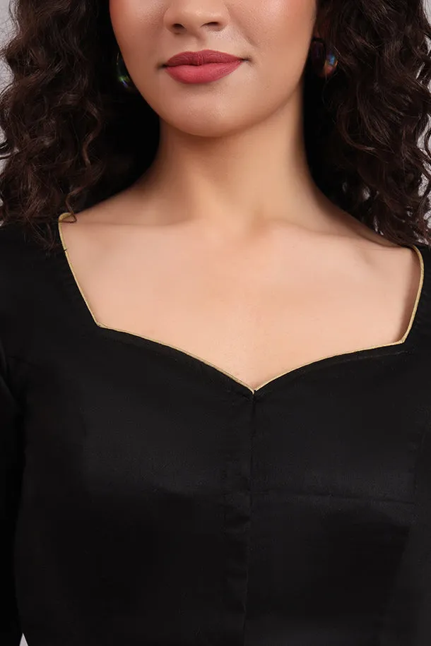 Tathagat Embroidered Cotton Blouse – Black