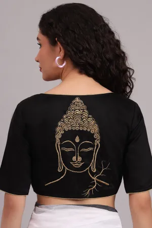 Tathagat Embroidered Cotton Blouse – Black