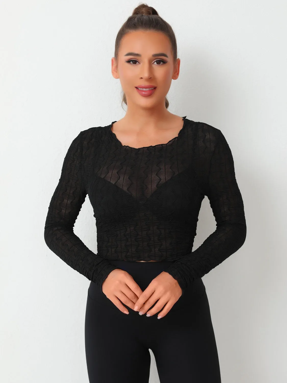 Textured Round Neck Long Sleeve Top