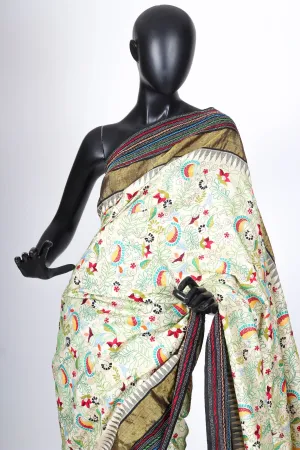 The Charulata Sari. Silk with Kantha Embroidery