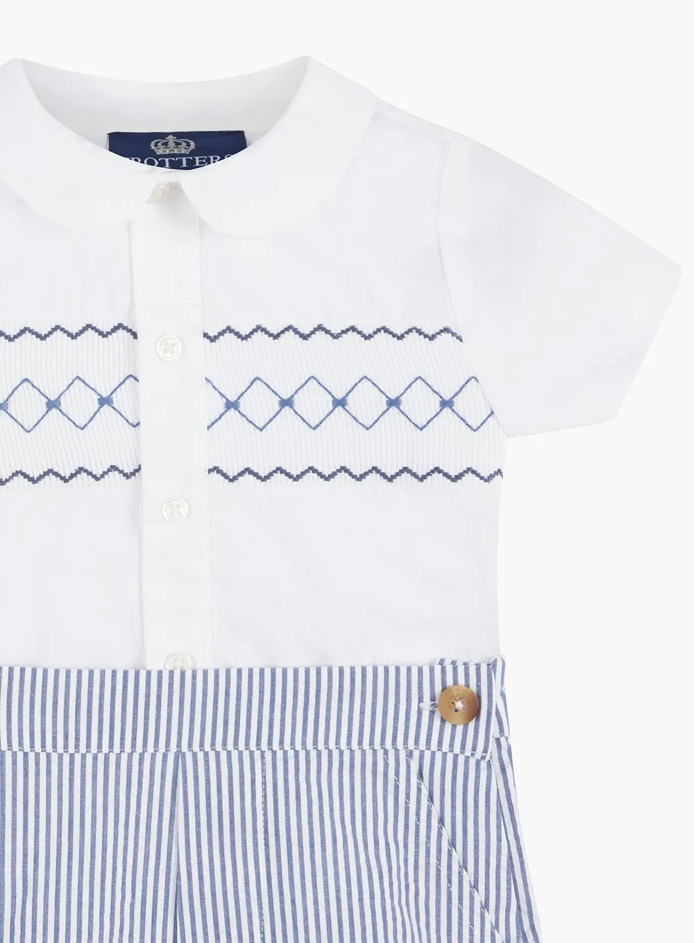 The Rupert Smocked Set in Navy/White