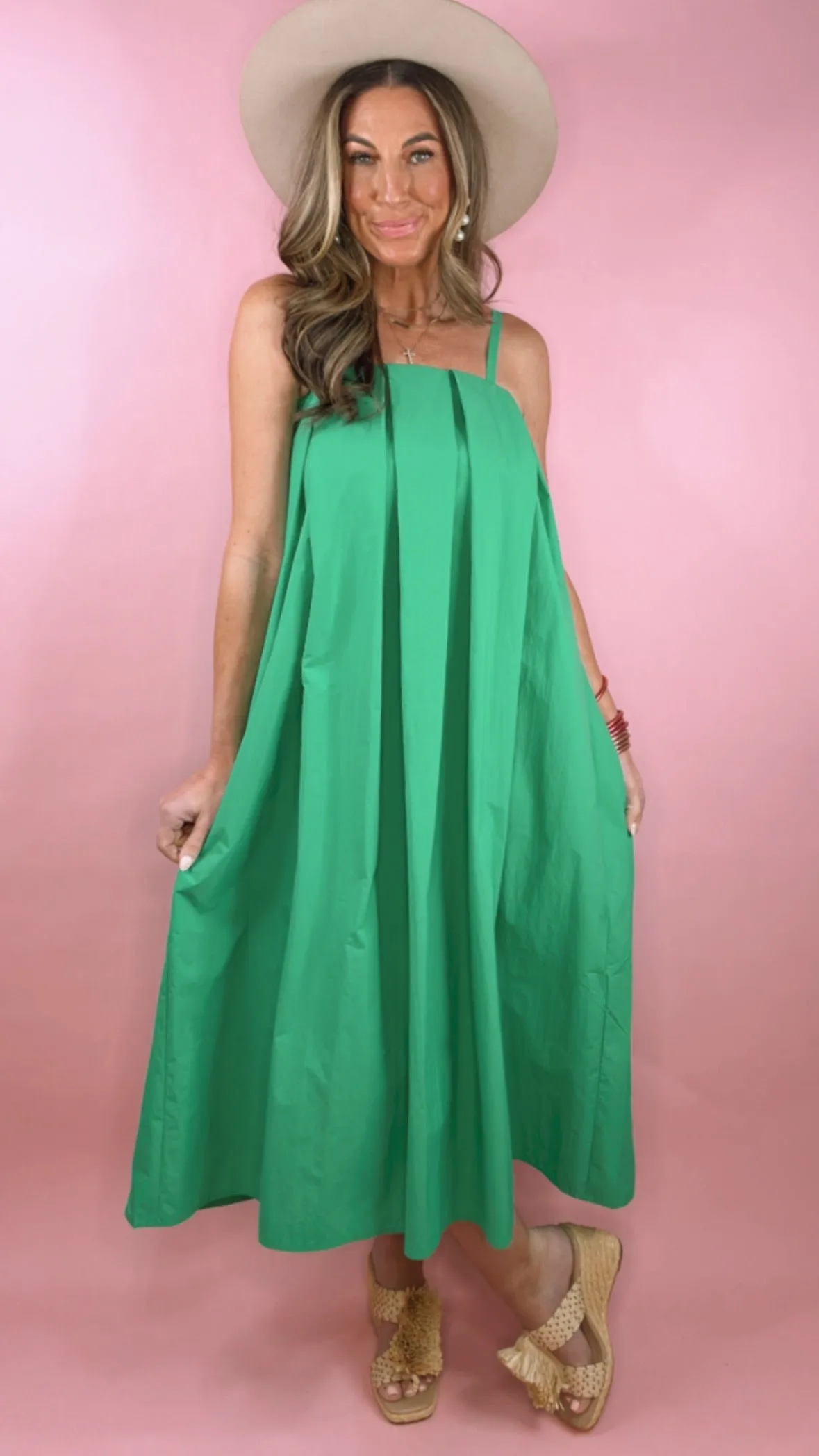 THML Solid Green Poplin Midi