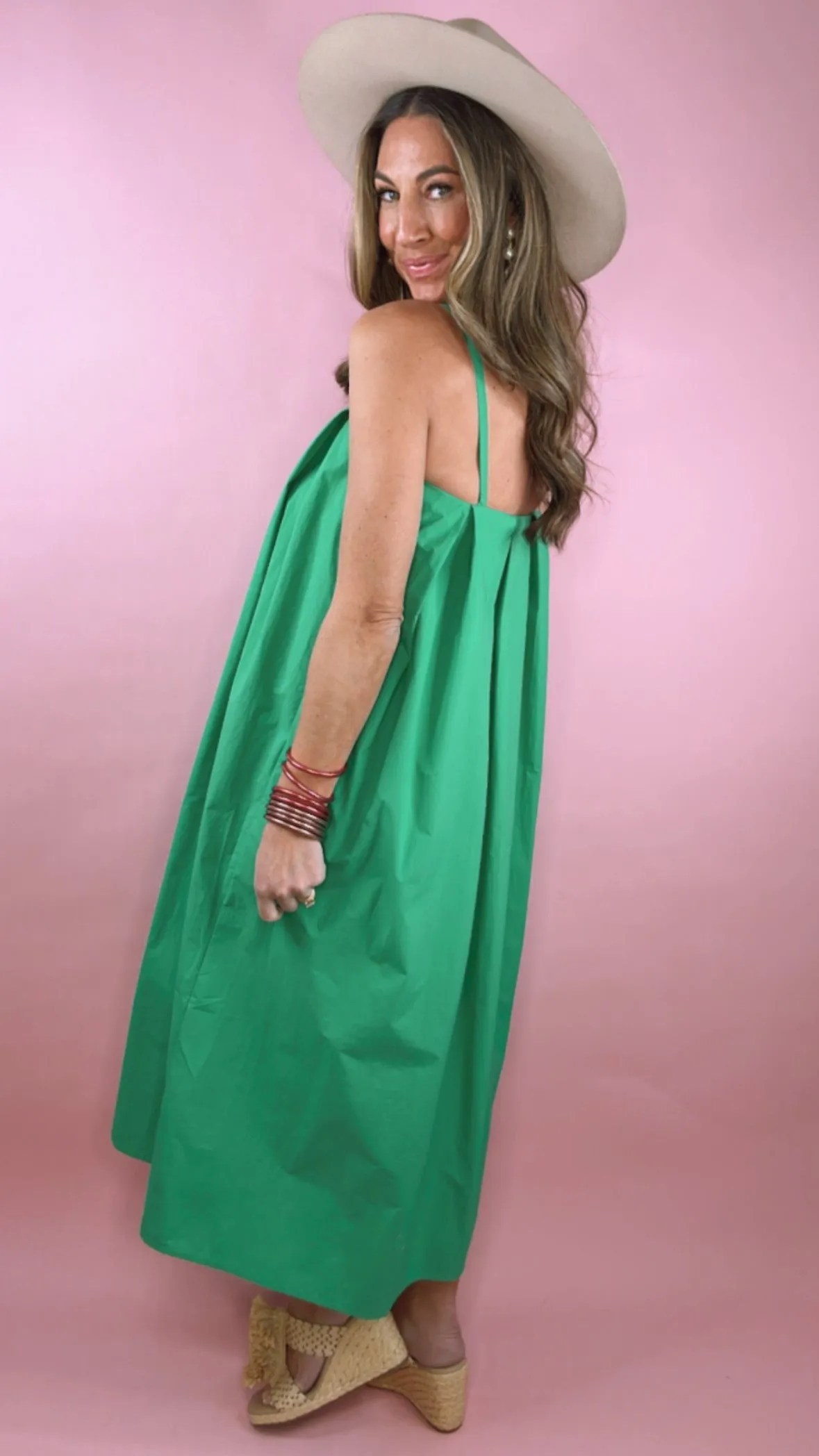 THML Solid Green Poplin Midi