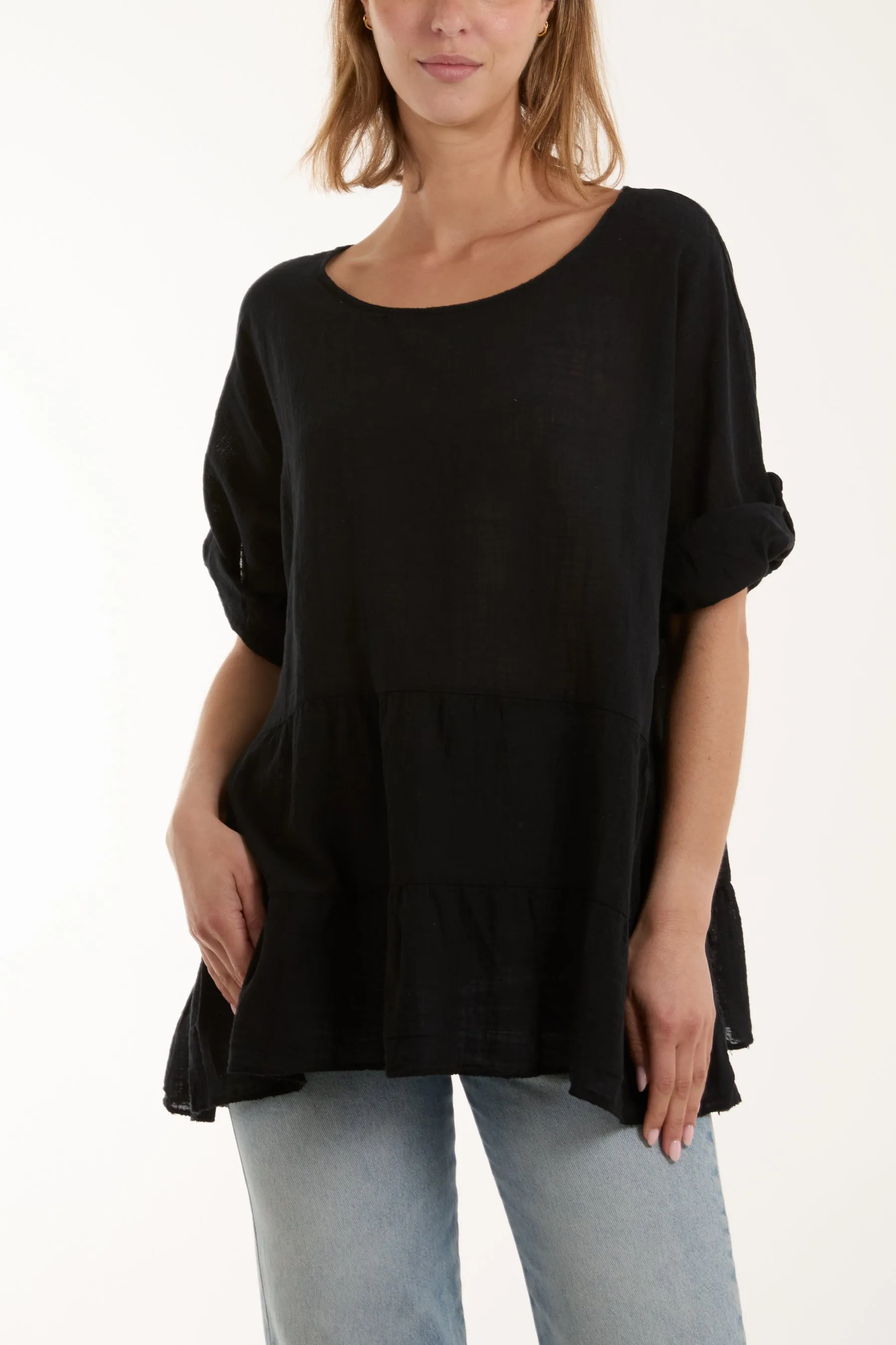 Tiered Smock Cotton Blouse