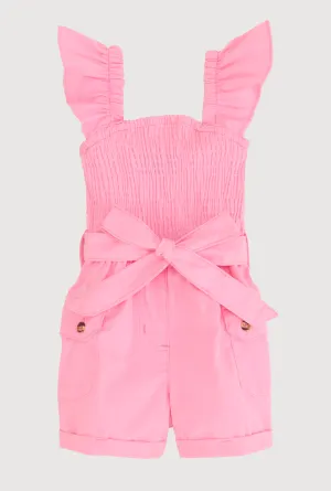Toddler Girls Poplin Smocked Utility Romper