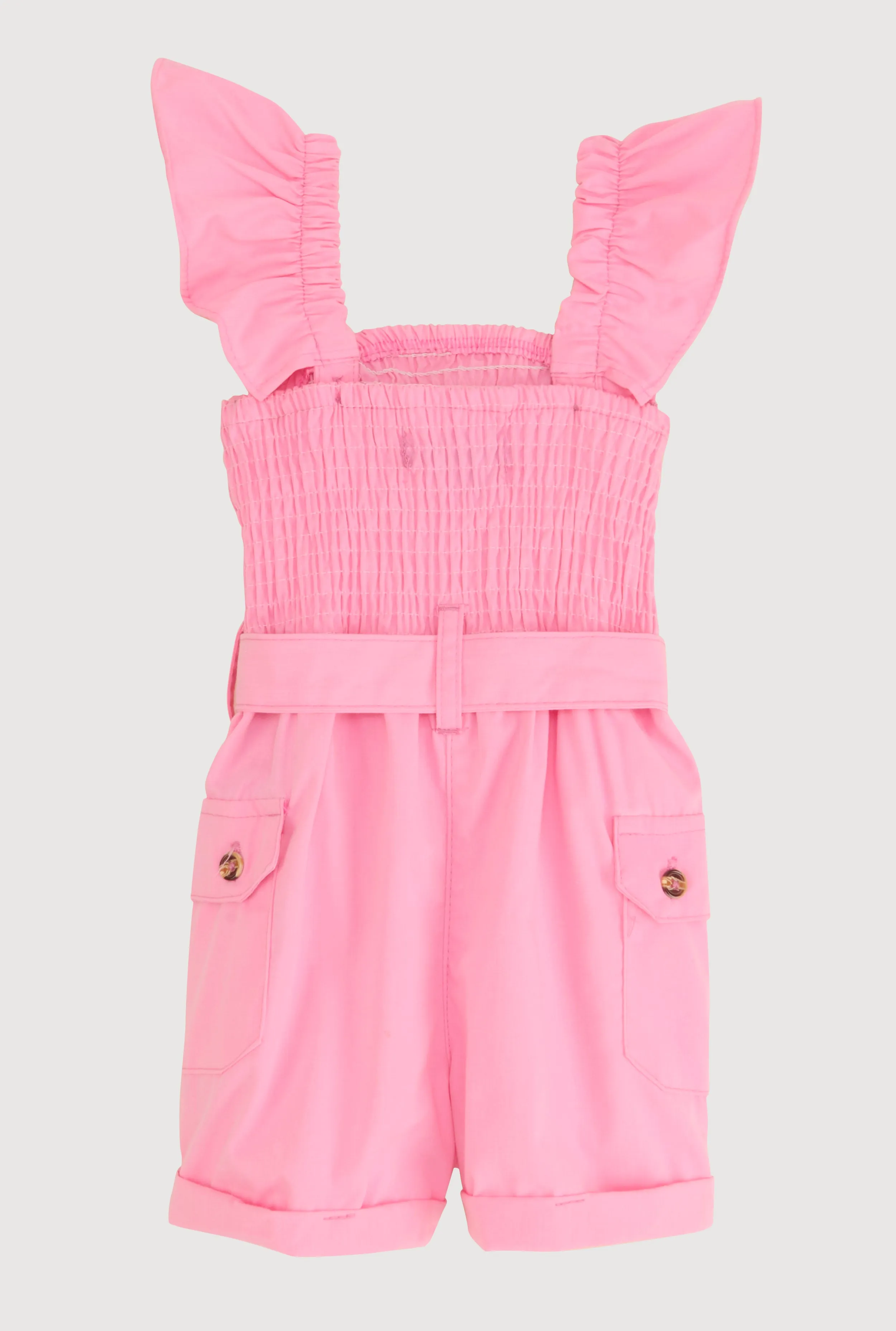 Toddler Girls Poplin Smocked Utility Romper