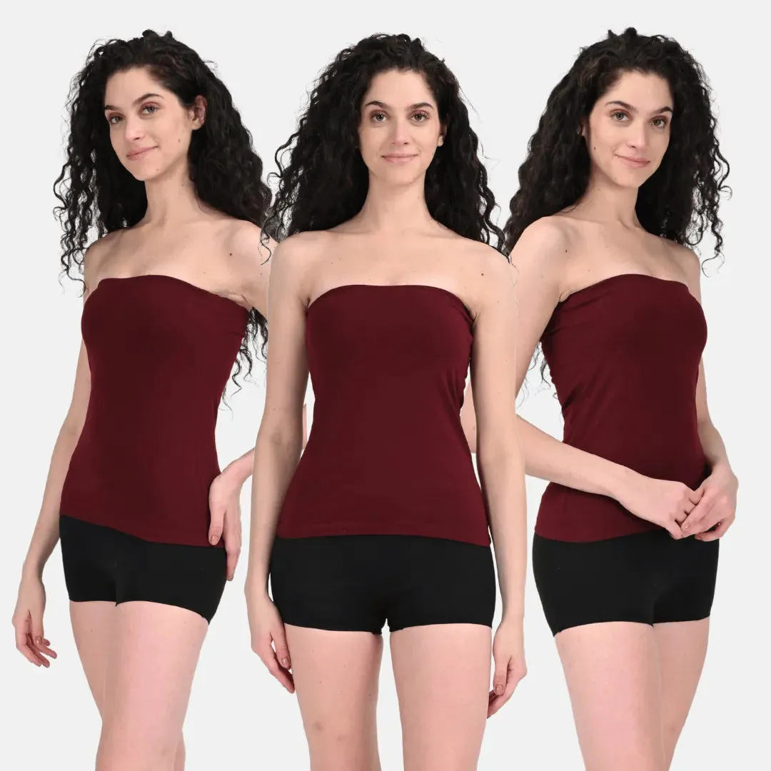 Tube Tank For Women | Off-Shoulder Design | Built-In Tube Bra | Anti-Slip Silicone Elastic | Body-Hugging Fit | Full Coverage | Soft Cotton Blend | Pack Of 3