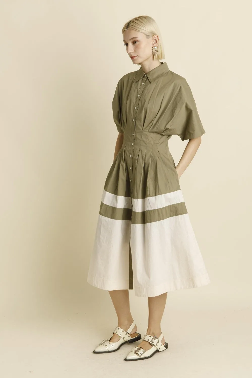 Two-Toned Pleated Midi Dress