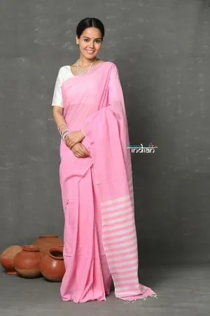 Tyohaar ~ Pure Mul Cotton Handloom Saree ~ Feather Pink