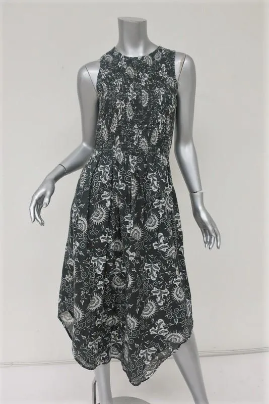 Ulla Johnson Dress Gili Dark Gray Printed Cotton Size 4 Sleeveless Midi