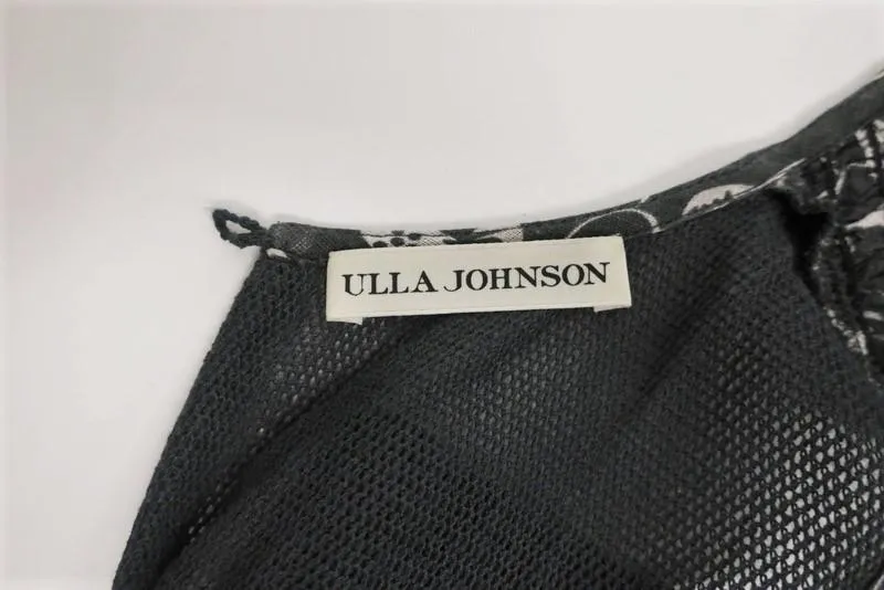 Ulla Johnson Dress Gili Dark Gray Printed Cotton Size 4 Sleeveless Midi