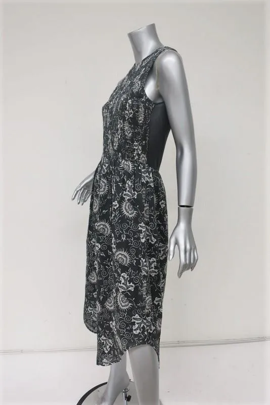 Ulla Johnson Dress Gili Dark Gray Printed Cotton Size 4 Sleeveless Midi