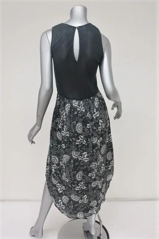 Ulla Johnson Dress Gili Dark Gray Printed Cotton Size 4 Sleeveless Midi