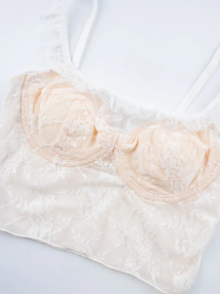 Underwire Lace Elastic Camisole Top with Bra Pads