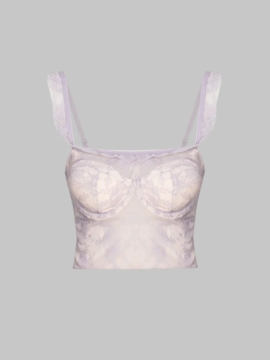 Underwire Lace Elastic Camisole Top with Bra Pads