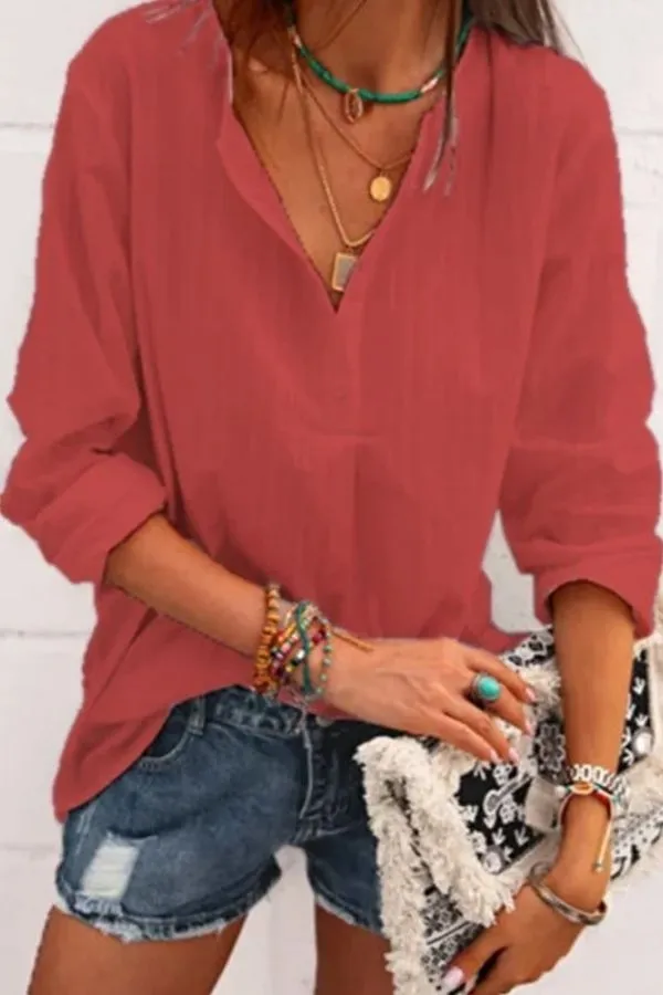 V Neck Cotton Blouse