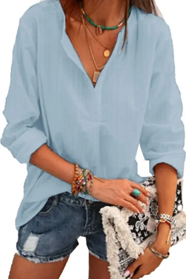 V Neck Cotton Blouse