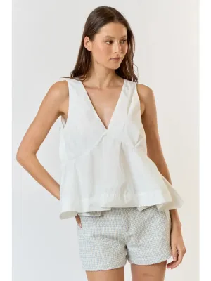 V-neck Sleeveless Flare Top {Off-White}