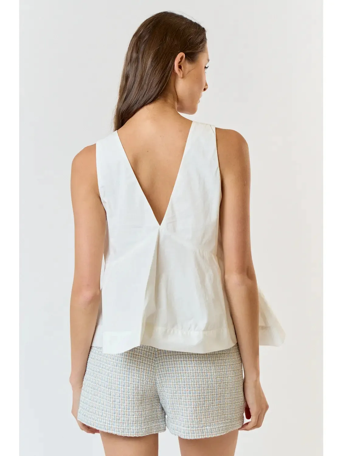 V-neck Sleeveless Flare Top {Off-White}
