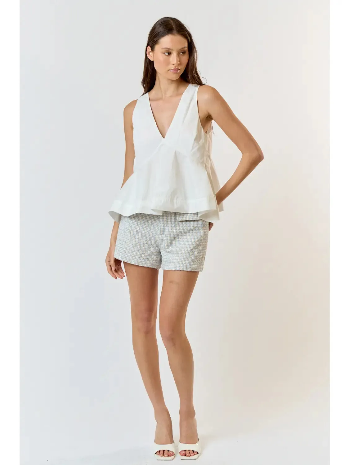 V-neck Sleeveless Flare Top {Off-White}