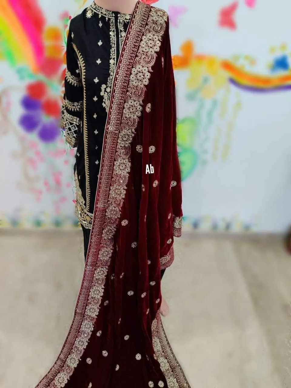 Velvet Embroidered Shawl/D 24