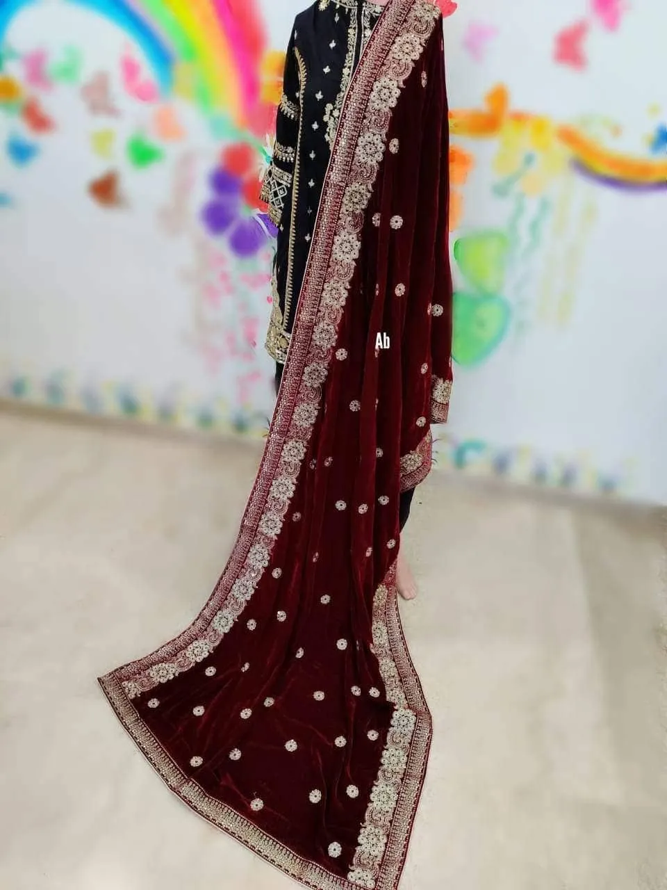Velvet Embroidered Shawl/D 24