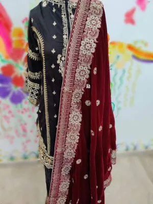 Velvet Embroidered Shawl/D 24